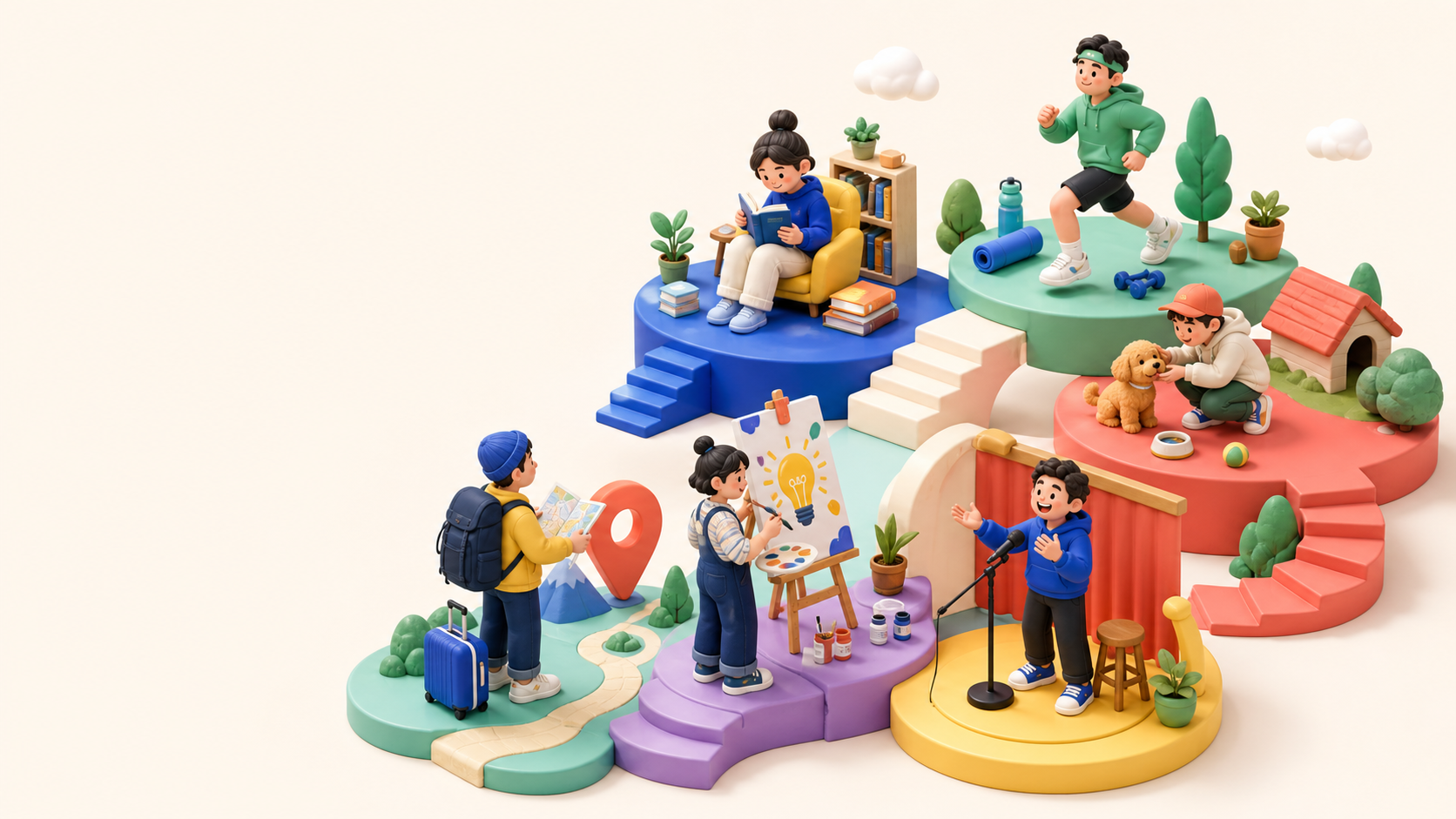 学び、運動、ペット、旅、創作、笑いがつながる小さな世界